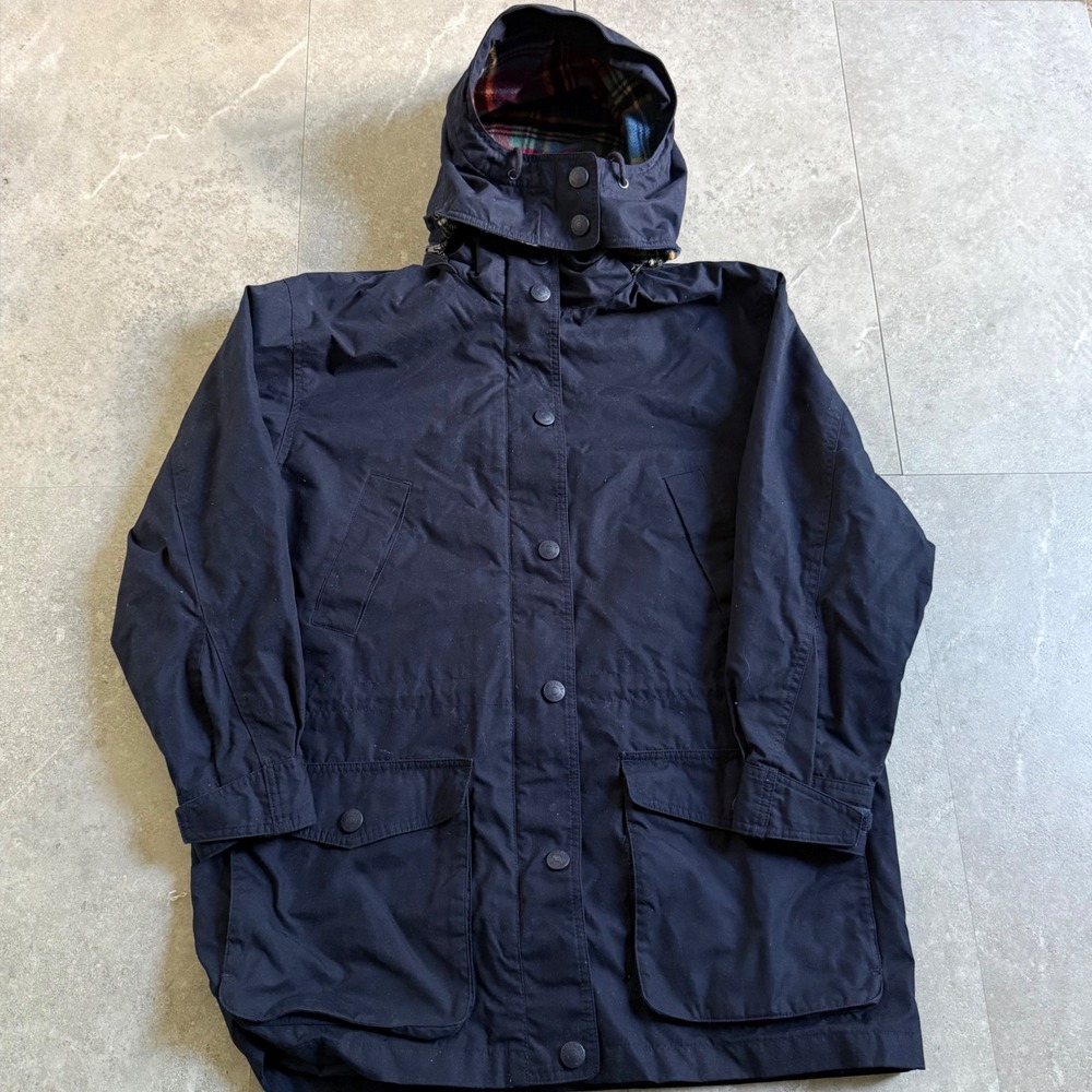 Vintage Eddie Bauer Plaid Lined Hooded Parka Jacket Navy Blue Size M